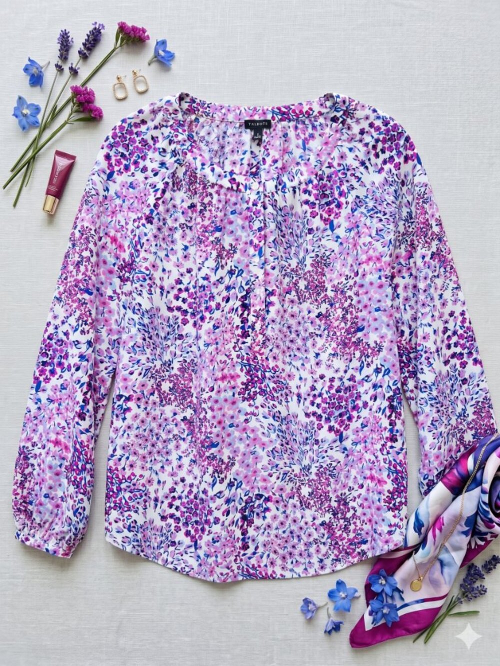 Talbots Pink Floral Long-Sleeve Blouse